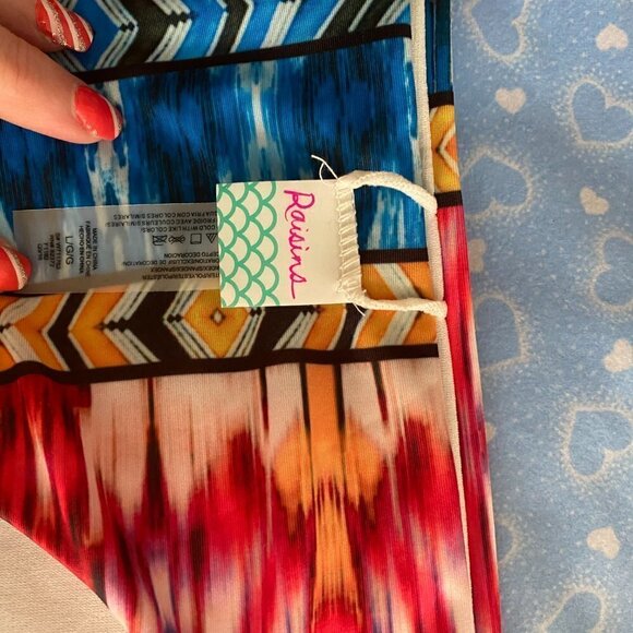 New Raisins Mai Tri Macrame Side Pant Bikini Cheeky Swim Bottons Chevron  Size L - Picture 3 of 9